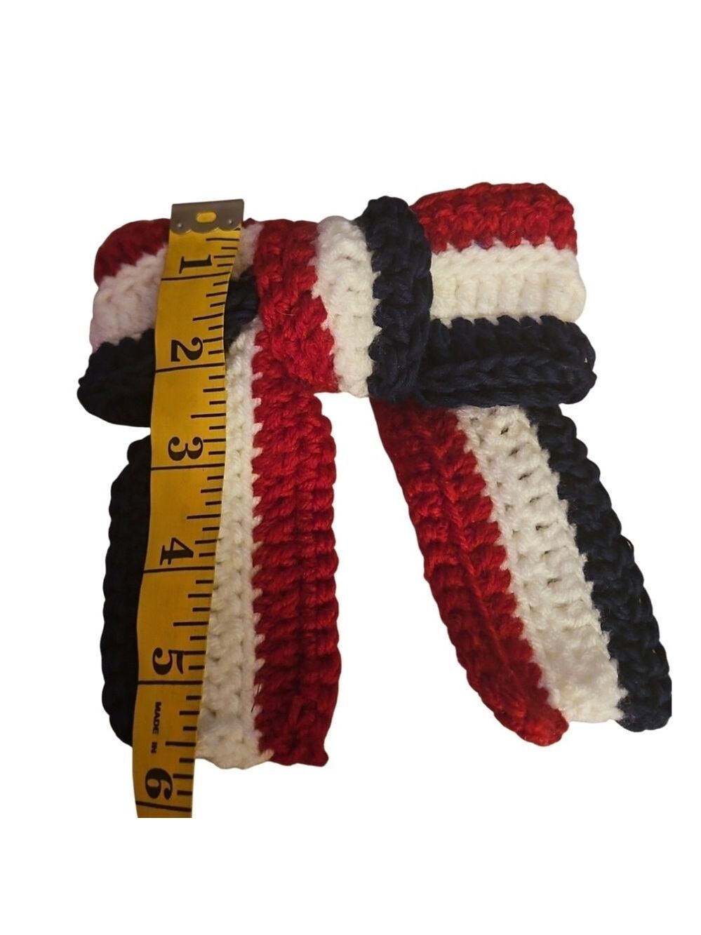 Hand Crafted Patriotic Crochet Bow Handmade Red White Blue Alligator Hair Clip - Picture 16 of 17